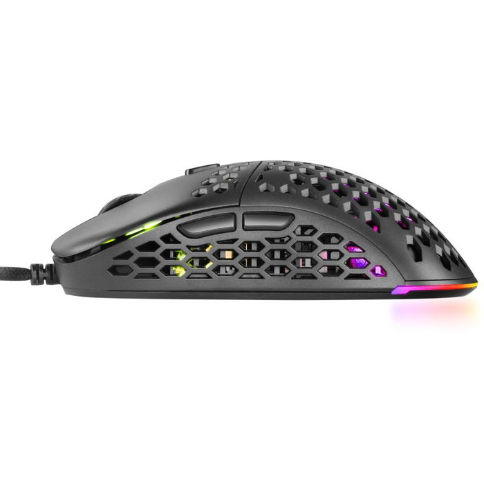 Mars Gaming MM55 Ratón Gaming Ultraligero 55g, Sensor Óptico 12800 DPI, RGB Chroma, Cable Paracord, Switches Mecánicos Huano, para PC/Consolas